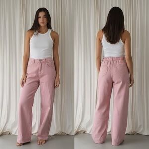 High-Waist Wide Leg Pants in Dusty Rose with heart pockets